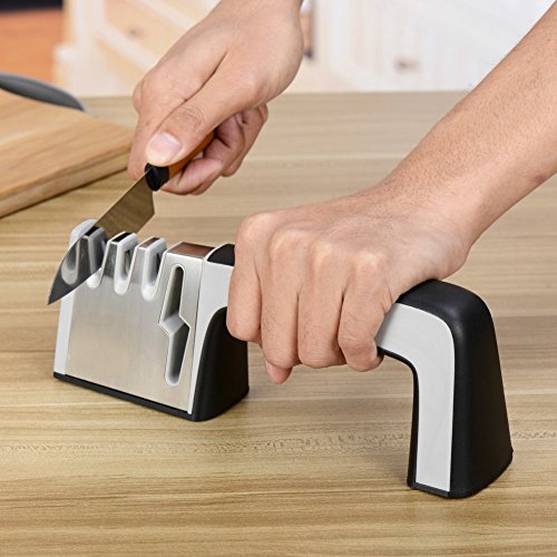Yoofor Messerschärfer Messerschleifer Knife Sharpener – und Scherenschleifer, Professionelles 4 Stufen-Schleifsystem – Schwarz - 3
