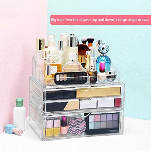 UOMUN Makeup Case Cosmetic Storage Box Desktop Storage Rack Retro Transparent Big Space Dresser Shelf Drawer Makeup Brush Holder Combination Non-acrylic Plastic Bedroom Toilet for Women Gift 3 Sets
