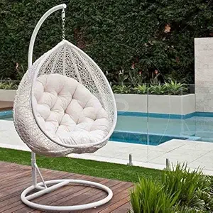 Swing Chair with Cushion Furniture Metal Rattan and Wicker Cocoon Ball Basket Chair, Hanging wwing with Tufted Outdoor Poly-Fibre, Patio seat Padded Cushion