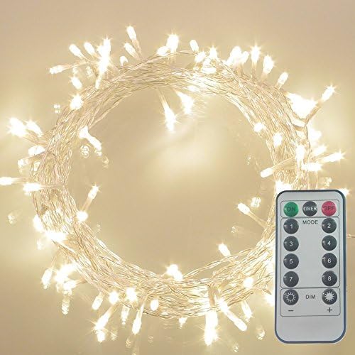 GHJ 50/100/200 LED Battery Operated Remote Control Waterproof String Fairy Lights indoor/outdoor for Christmas Tree XMAS Garden Party (200 LEDs, Warm White)