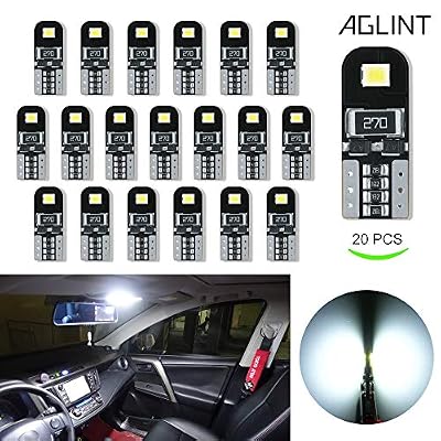 AGLINT 20X Ampoules T10 LED CANBUS Sans Erreur Voiture Lampe 12V Blanc Pas De Polarité Conçu T10 W5W 2825 174 Wedge Intérieur De Voiture Lumière Dôme Carte Côté Marqueur Courtois Feux De Plaque D'immatriculation