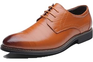 JOYTO Buty męskie Skórzane Brogue, Sznurówki biznesowe Leather Lakier Derby Wesele Oxford Czarny Brązowy Czerwony Żółty Niebieski 37-48EU