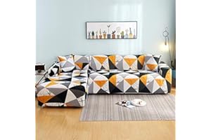 Mingfuxin L-Shaped Sofa Slipcovers, 2PCS Jacquard Polyester Fabric Stretch Sofa Covers Furniture Protectors + 2 Pillow Covers for L Shape Sectional Sofa Couch (L-Shaped 3+3 Seats, Printed #11)
