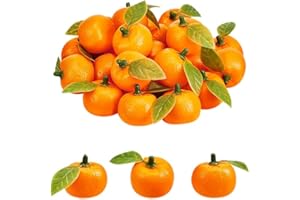 FSSTUD 24 mini arance artificiali piccole arance finte in plastica finte arance decorative realistiche frutta finta frutta artificiale con foglia per cucina domestica