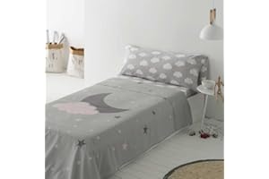 COTTON ARTean Juego de sabanas Infantil/Juvenil Luna Y Nube Cama de 90 x 190/200. 50% ALGODÓN -50% POLIÉSTER