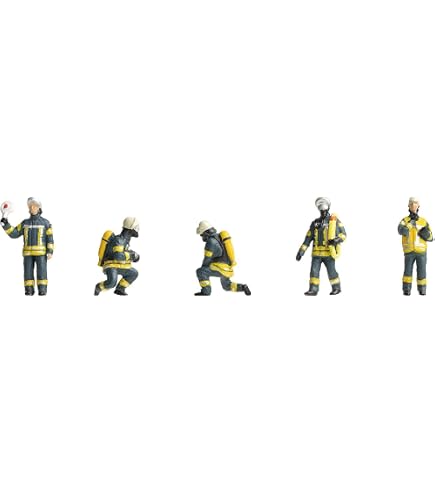 Preiser – 7 Figurines Pompiers HO 1:87 – Tenue Bleue Avec Protections Respiratoires – Modélisme Ferroviaire