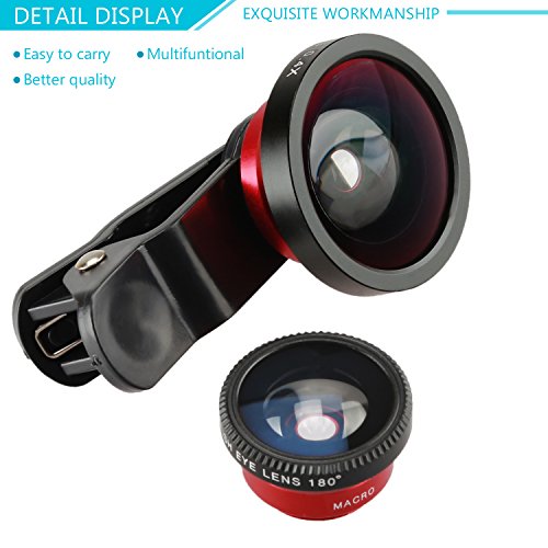 BlueBeachÂ® 3 in 1 Lenti Kit Universale Clip On Obiettivo Cellulari Lente Fisheye 180 Gradi + 10x Lente Macro + 0.4x Lente Grandangolo per iPhone / Samsung / LG / HTC / Huawei / Sony / Motorola Smartphones