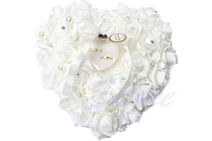 Zukmuk Cuscino Portafedi Bianco Cuscino per Fedi Nuziali Portatore Rosa Romantico Scatola per Anello a Forma di Cuore (Bianco 1, 16 * 17 * 7 cm)