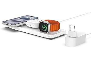 ‎BELKIN Belkin szybka bezprzewodowa ładowarka MagSafe 3 w 1, z certyfikatem MFi, do urządzeń iPhone serii 14/14 Plus, 13 i 12 Pro, Max, Mini, Apple Watch 8, 7, 6, Ultra i starszych, AirPods 2, AirPods Pro