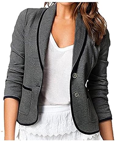 DSNOW Women Light Long Sleeve Blazer Open Front Cardigan Jacket for Work Dark Grey M