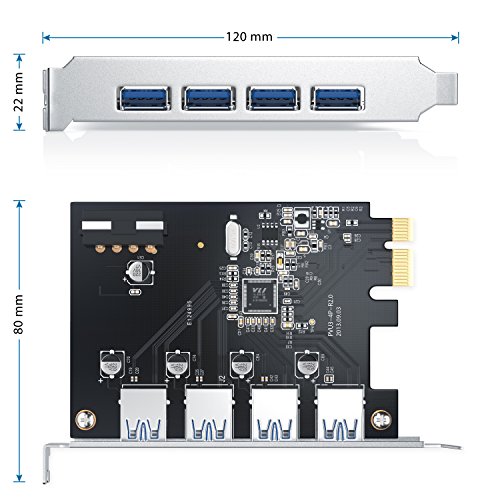 CSL – 4-Port USB 3.0 (Super Speed) Karte PCIe Express Controllerkarte | Schnittstellenkarte USB 3.0 | Neues Modell / Neue Treiber | USB Hub intern - 2