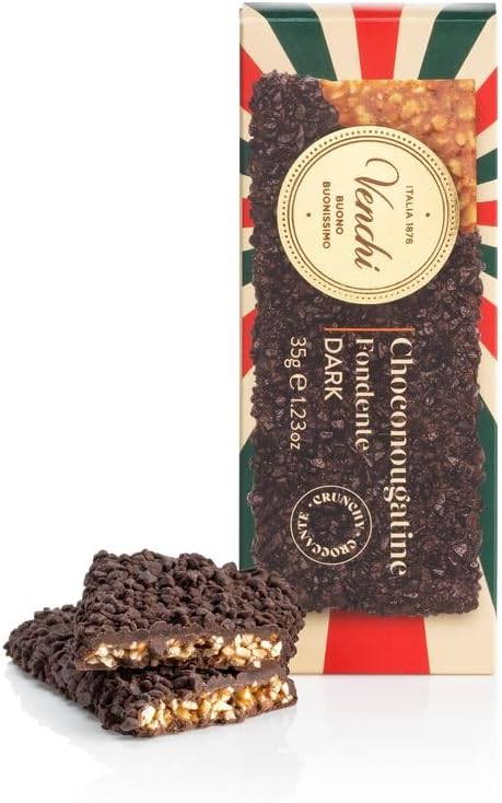 Venchi - Snack ChocoNougatine con “Avellana Piamonte IGP” Caramelizada, Chocolate Negro 60% y Granillo Chocoviar 75%, 35 g, Sin Gluten, Vegano, Sin Colorantes y Sin Conservantes, Idea Merienda