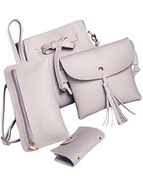 Taschen Damen,Frauen Schultertasche Handtasche Set Bag Crossbody Wallet LMMVP (Gray)