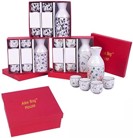 Asian Tea Set, Japanese Design, Red And White Cherry Blossom, Size: 20 cm x 10 cm x 5 cm