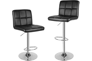 ‎BIGZZIA bigzzia Barhocker 2er Set, Barhocker mit Lehne, Höhenverstellbar, PU-Leder Gepolsterter Barstuhl mit Rückenlehne und Fußstütze, 360° Drehbar, für Küche, Theke, Bar, Schwarz