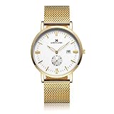 Yevita Herren Armbanduhr Zifferblatt Analog Business Edelstahl Armband mit Kalender Und Sekundenzeiger #018