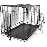 Songmics L Hundekäfig faltbar Käfig mit 2 Türen 1 x herausnehmbare Kunststoffwanne schwarz 75 x 54 x 47 cmPPD30H