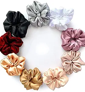 Vechan 9 Pieces Satin Hair Scrunchies Silk Elastic Hair Bands Skinny Solid Hair Ties Ropes Ponytail Holder for Women Girls Hair Accessories Decorations Set of 9