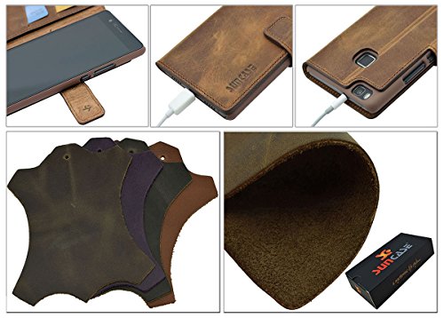 Huawei P10 | Suncase Book-Style (Slim-Fit) Ledertasche Leder Tasche Handytasche SchutzhÃ¼lle Case HÃ¼lle (mit Standfunktion und Kartenfach) antik coffee