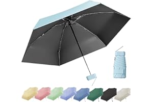 Thryviel Mini Paraguas Plegable, Paraguas Pequeño, Protección Solar UPF 50+ y UV, Sombrilla de Mano Ultra Ligera y Antiviento para Sol y Lluvia, Paraguas de Viaje Compacto