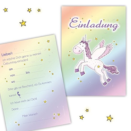 10 Einladungen zum Kindergeburtstag "EINHORN" / Einhorn-Karten für Mädchen