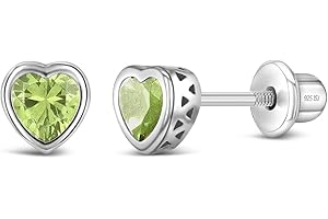 In Season Jewelry Plata Fina 925 Pendientes con Cierre de Rosca de Seguridad de Corazón para Niñas con Bisel de Diamante de imitacion de Circonia para Bebés, Niñas y Niñas Pequeñas