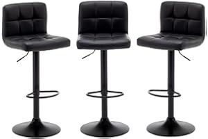 MILLIES DESIGN Set of 3 CHICAGO Faux Leather Bar Stools, swivel height adjustable (BLACK)