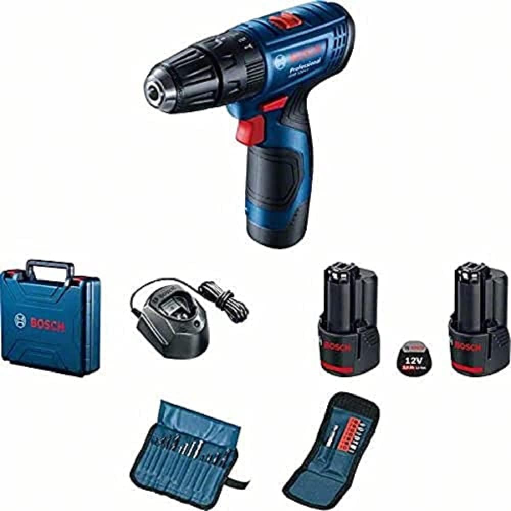 Bosch Professional GSB 120-LI Akülü Darbeli Delme Vidalama Makinesi + 23 parça vidalama seti (12 Volt, 2 x 2,0 Ah Akü, Şarj Cihazı, Plastik Çanta)