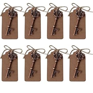 Abrebotellas AmaJOY con forma de llave con tarjeta e hilo de cobre, decoración rústica y recuerdos para boda, 40 unidades