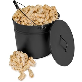 Ascheeimer Eimer Mit Deckel Voll Gefllt Mit 5 Kg Holzwolle Kaminanznder Kohleeimer Fr Kamin Ofen Grill 15l Schwarz Matt 5kg Ofenanznder Bioanznder