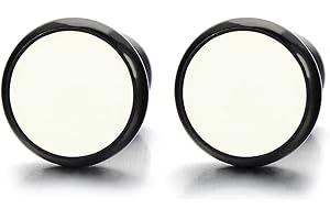 COOLSTEELANDBEYOND 6MM Cercle Noir Blanc Boucles d'oreilles - Homme Femmes - Bouchon d'oreille Faux - Jauge Cheater Fake - Acier