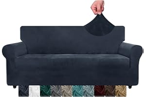 NC CHELZEN Velours Extra Large Sofa Cover 4 sièges Housses de canapé Extensibles épaisses pour Chiens et Animaux de Compagnie (4 Places, Bleu Marine)