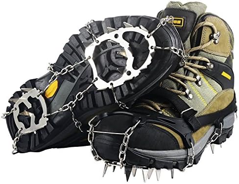 YDI 18 Teeth Ice Cleats Snow Crampons, Unisex Anti Slip Shoes Grippers with Stainless Steel for Winter Walking Hiking Mountaineering