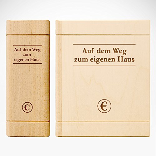 Spardose Buch aus Holz mit Gravur – Auf dem Weg zum eigenen Haus – Sparbuch als originelles Hochzeitsgeschenk für Geld – Geldgeschenk-Sparbüchse aus Ahornholz – 13,5 x 16,5 x 6,5 cm - 2