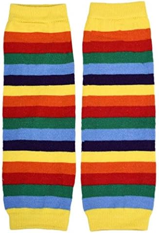 Falaiduo Kids Girls Stripes Rainbow Kneepad Leg Warmer Cotton Soft Leggings (Yellow)