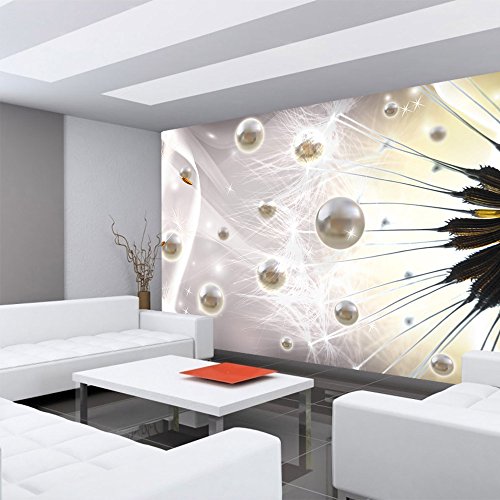 Vlies Fototapete 152.5x104cm PREMIUM PLUS Wand Foto Tapete Wand Bild Vliestapete – Pflanzen Tapete Pusteblume Perlen Fasern beige – no. 2023 - 6