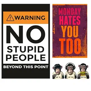 R Social Funny Positive Poster Collection for Room Wall, Office Wall, Door Wall (Paper, 12 x 18 inch, Multicolour) -Set of 6