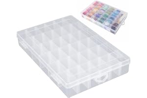 heqxwl Sortierbox mit Deckel und verstellbaren Unterteilungen | 36 Fächer, 4,4x2,7 cm | Außenmaße: 27,5x17,5x4,5 cm, geeignet für Perlen, Schmuck, Schrauben usw. Ideale Sortierbox für Kleinteile (1)