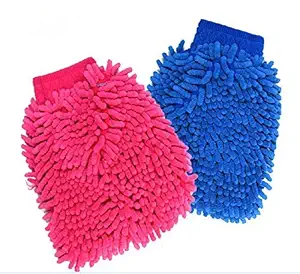 Rapidora Microfiber Car Wash and Dust Cleaning Gloves Duster Pack of 2 -Double Sided Chenile Glove Duster for Card,Home,Officde etc.