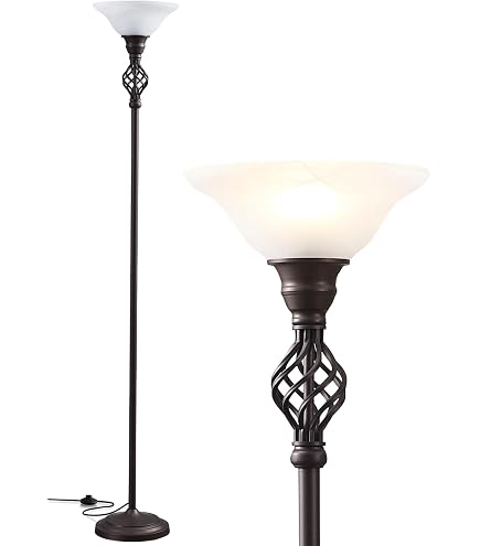 Trio Piantana Rustica: Lampada Da Terra In Metallo Color Ruggine Con Paralumi In Vetro, 2xE27, Interruttore A Pedale, Altezza 180 Cm