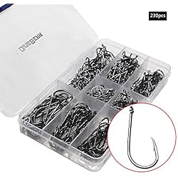 Dingbear 230pcs(1#,1/0,2/0,3/0,4/0,5/0,6/0) Eagle Mouth Hook Militar de acero Pesca Ganchos Gancho de pescar ganchos para pescar gancho de pesca