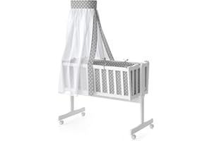 Star Ibaby cuna con dosel - Cuna Balancin Completa Con Dosel Star Ibaby Dreams; incluye: Edredon + Almohada + Protector Completo + Colchón Minicuna + Dosel - Color Stars Gris, unisex