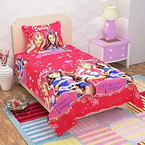 Sky Tex Pink Color Cartoon Printed 120 TC Cotton Single Bed Sheet with 1 Pillow Cover