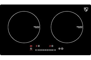 K&H Induktionskochfeld HIN-3420-6 [2 ZONEN] - 2er Induktionskochplatte - Induktionsherdplatte Doppelt - Kochfeld Induktion mit Stecker - Autark zum Einbau - 3400 Watt - 17 Leistungsstufen (60cm)