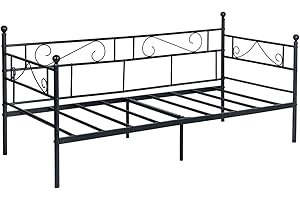 FetiNes Tagesbett Bettgestell 90x200 cm Bett, Metal Wasserdicht Familienbett Gästebett Metallbett Jugendbett Einzelbett Sofabett für Schlafzimmer Wohnzimmer passend, Schwarz