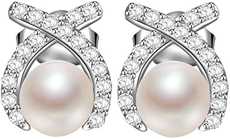 MARENJA-Mother's Day Gift 925 Sterling Silver Earrings-White Pearl with Cubic Zirconia-Women's Fine Jewellery