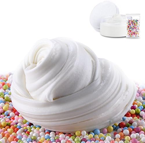 Eazy2hD Fluffy Slime, 6 OZ White Super Soft Stretchy Non-sticky Fluffy Floam Slime with Foam Balls Beads Stress Relief Sludge Toy for Kids and Adults (White)