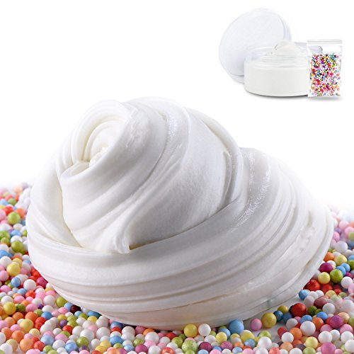 Eazy2hD Fluffy Slime, 6 OZ White Super Soft Stretchy Non-sticky Fluffy Floam Slime with Foam Balls Beads Stress Relief Sludge Toy for Kids and Adults (White)