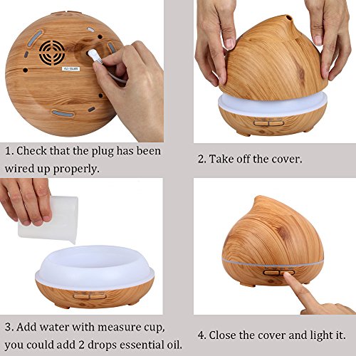 Dricar 300ML Ultraschall Aroma Diffuser Befeuchter Tragbare LED Luftbefeuchter Holzmaserung - 6