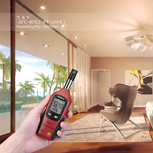 Tacklife HM01 Klassisches Feuchtigkeitmessgerät Temperaturmesser LCD Digital Thermometer Luftfeuchtigkeit Meter für Industrie, Landwirtschaft, Meteorologie und Alltag, Rot-Schwarz - 3